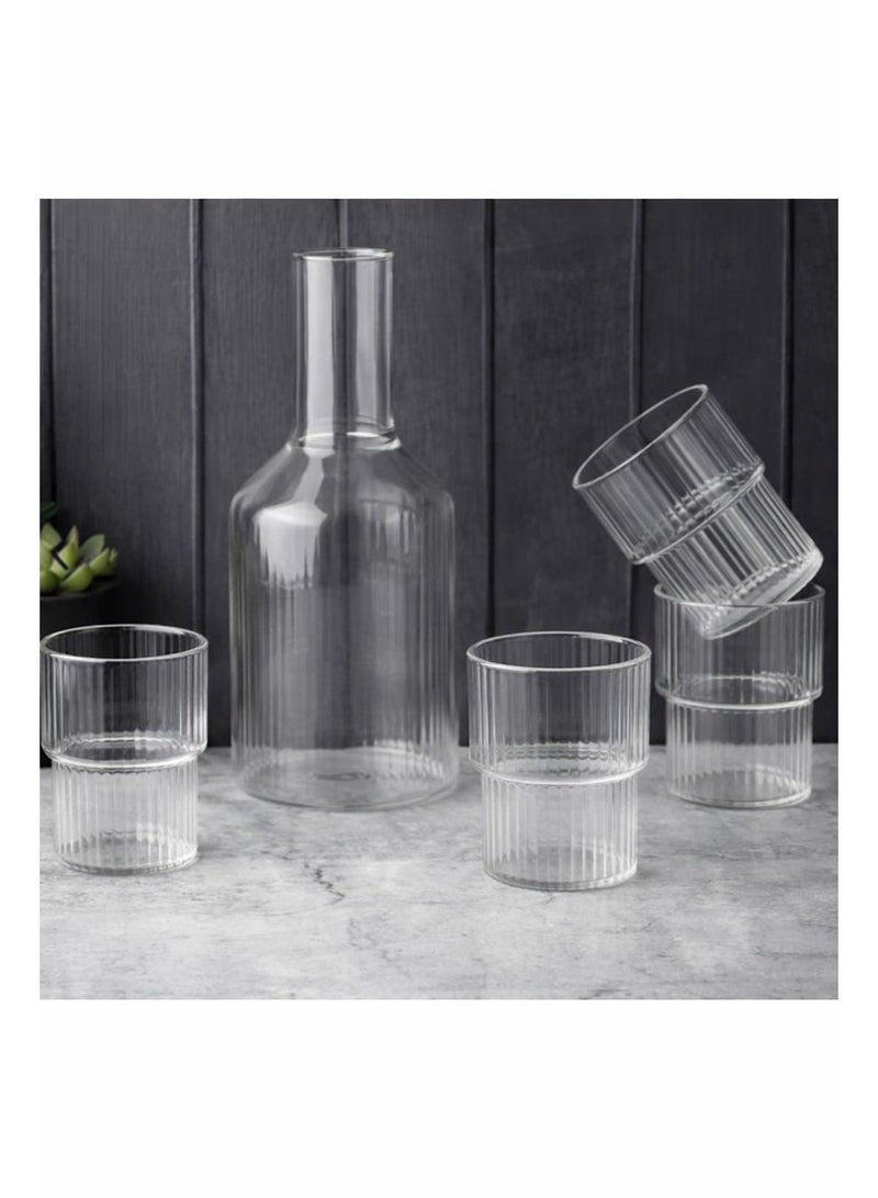 7-Piece Ribbed Glass Carafe Set Jug +6 Cups (Clear) - Image 4